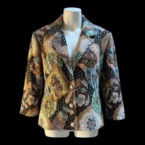 Vintage Painted Pony Tapestry Jacket M/L Boho Floral Blazer Texas